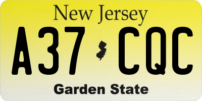 NJ license plate A37CQC
