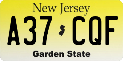 NJ license plate A37CQF