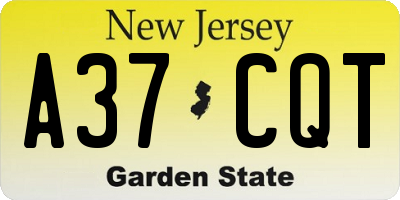 NJ license plate A37CQT