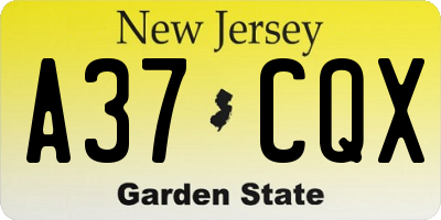 NJ license plate A37CQX
