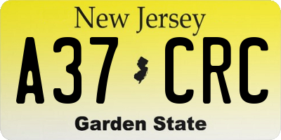NJ license plate A37CRC