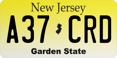 NJ license plate A37CRD