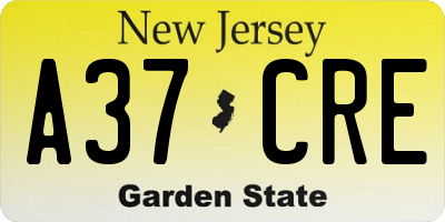 NJ license plate A37CRE