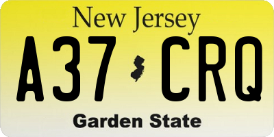 NJ license plate A37CRQ