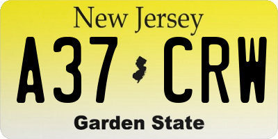 NJ license plate A37CRW