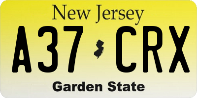 NJ license plate A37CRX