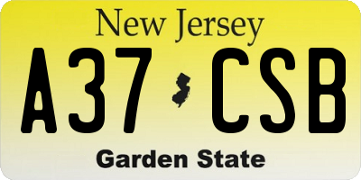 NJ license plate A37CSB