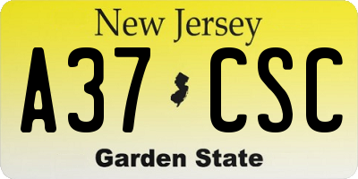 NJ license plate A37CSC