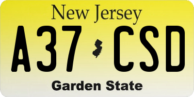 NJ license plate A37CSD