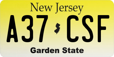 NJ license plate A37CSF