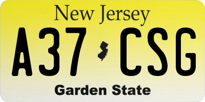 NJ license plate A37CSG