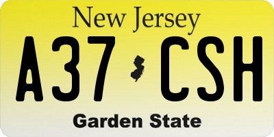 NJ license plate A37CSH