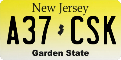 NJ license plate A37CSK