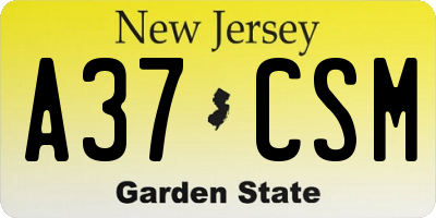 NJ license plate A37CSM