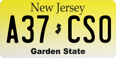NJ license plate A37CSO