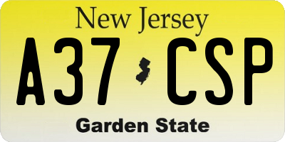 NJ license plate A37CSP