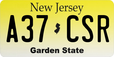 NJ license plate A37CSR
