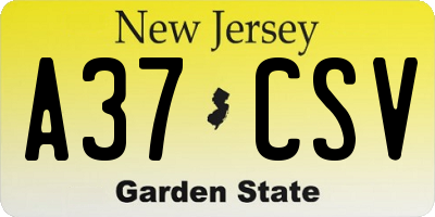 NJ license plate A37CSV