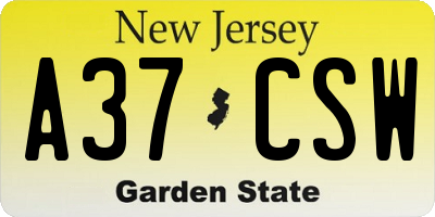 NJ license plate A37CSW