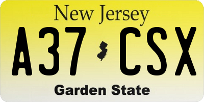NJ license plate A37CSX