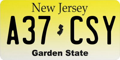 NJ license plate A37CSY