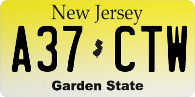 NJ license plate A37CTW