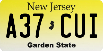 NJ license plate A37CUI