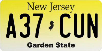 NJ license plate A37CUN