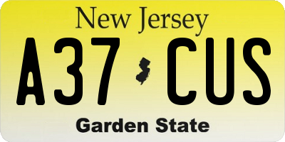 NJ license plate A37CUS