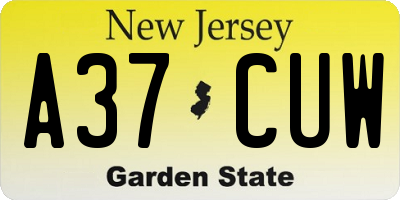 NJ license plate A37CUW