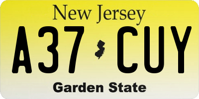 NJ license plate A37CUY