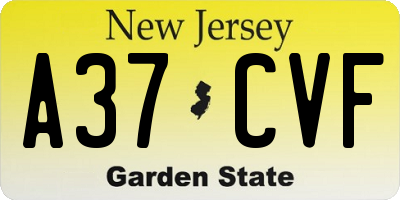NJ license plate A37CVF
