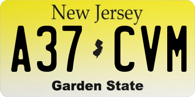 NJ license plate A37CVM