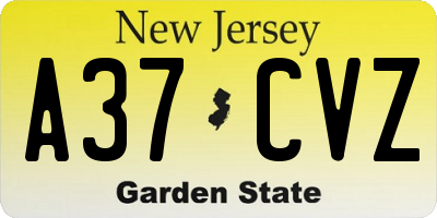 NJ license plate A37CVZ