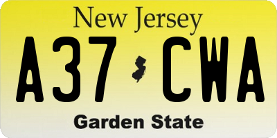 NJ license plate A37CWA