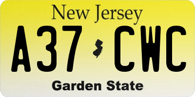 NJ license plate A37CWC