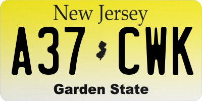 NJ license plate A37CWK