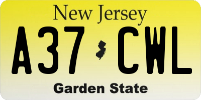 NJ license plate A37CWL