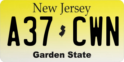 NJ license plate A37CWN