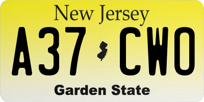 NJ license plate A37CWO