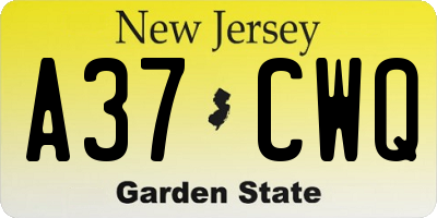 NJ license plate A37CWQ