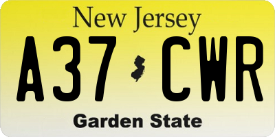 NJ license plate A37CWR