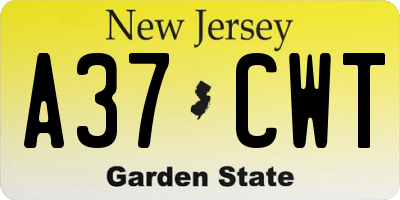 NJ license plate A37CWT