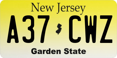 NJ license plate A37CWZ