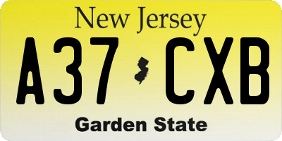 NJ license plate A37CXB