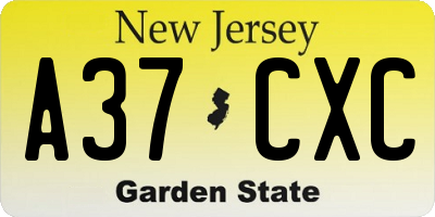NJ license plate A37CXC
