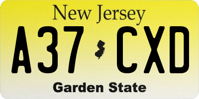 NJ license plate A37CXD