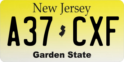 NJ license plate A37CXF
