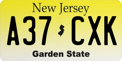 NJ license plate A37CXK