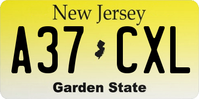 NJ license plate A37CXL